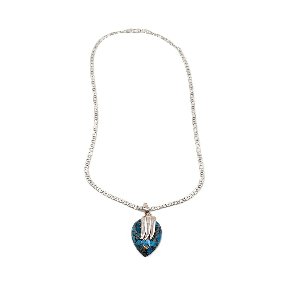 Handmade Kingman Copper Matrix Turquoise Pendant Necklace 18in Mariner Chain ** - Picture 2 of 9